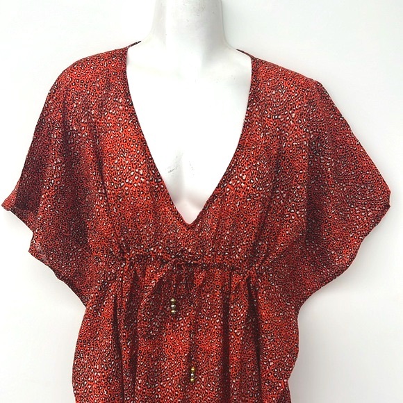 ECHO | Animal Print Red Cotton Caftan Cover-Up - Picture 6 of 12